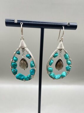 Silpada Wire Wrapped Turquoise Turquoise Smoky Quartz Teardrop Earrings W2215